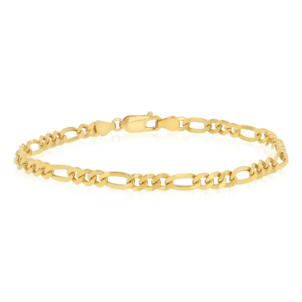 9ct Yellow Gold Silverfilled Figaro 1:3 100 Gauge 19cm Bracelet