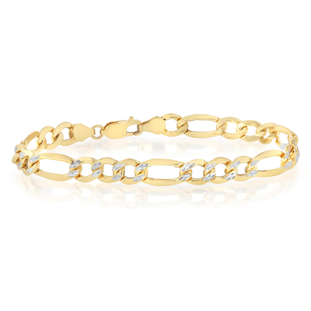 9ct Yellow Gold Silverfilled Figaro 21cm Bracelet
