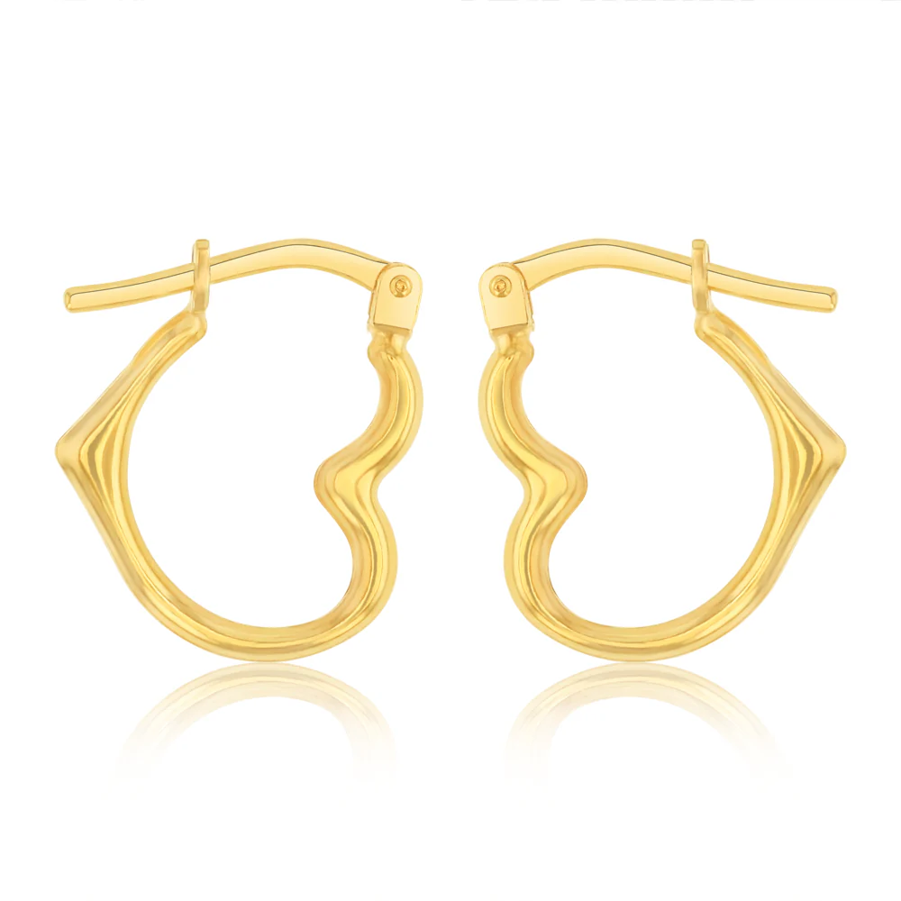 9ct Yellow Gold Silverfilled Heart Shaped Hoop Earrings