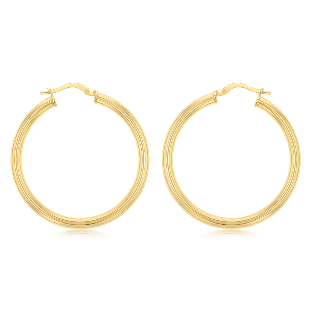 9ct Yellow Gold Silverfilled Hollow 30mm Hoop Earrings