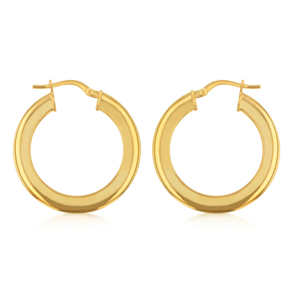 9ct Yellow Gold Silverfilled Polished Broad 20mm Hoop Earring
