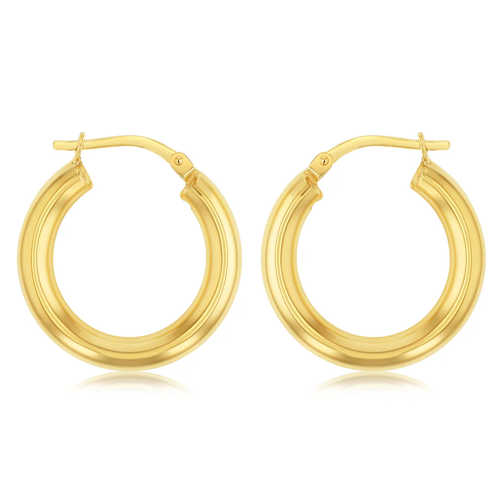 9ct Yellow Gold Silverfilled Polished Tube 20mm (External) Hoop Earrings