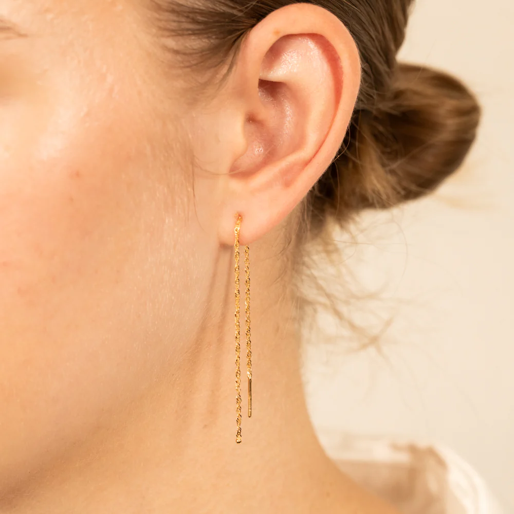 9ct Yellow Gold Singapore Chain Threader Drop Earrings - Image 2