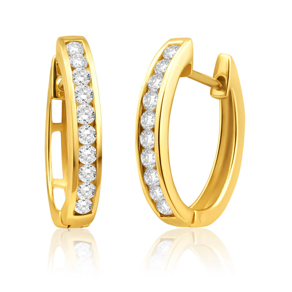 9ct Yellow Gold Stylish Diamond Hoop Earrings - Image 2