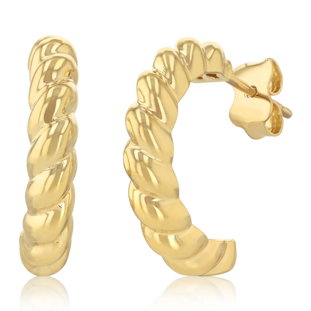 9ct Yellow Gold Thin Croissant 3/4 Hoop Earrings