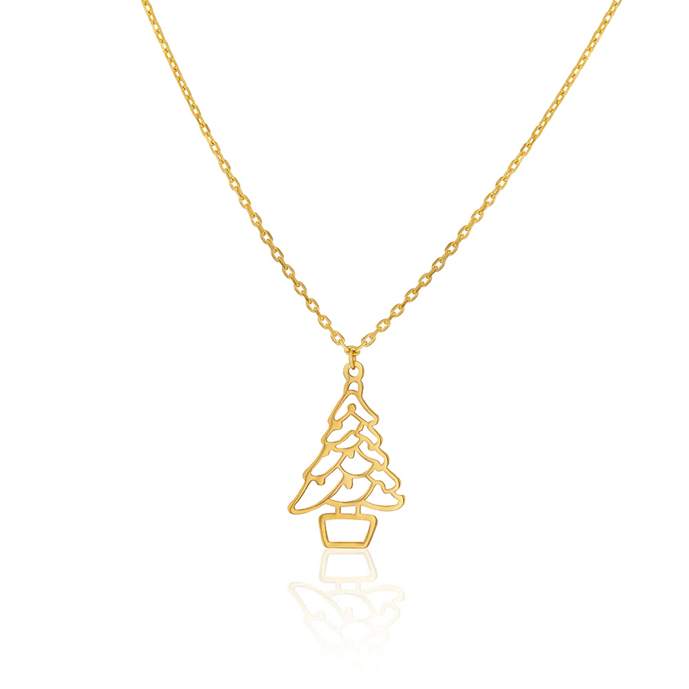9ct Yellow Gold Xmas Tree Pendant With Chain
