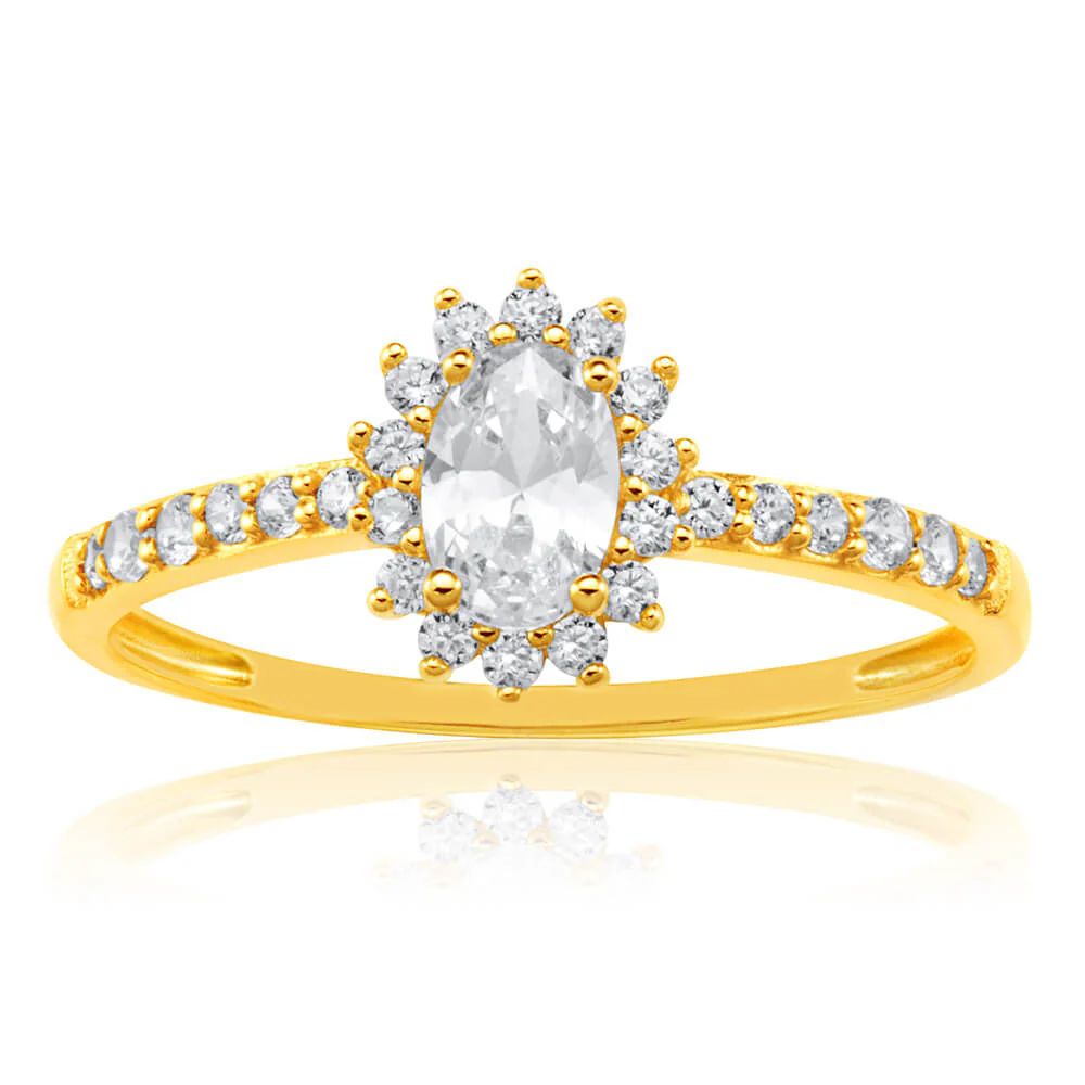 9ct Yellow Gold Zirconia Cluster Ring
