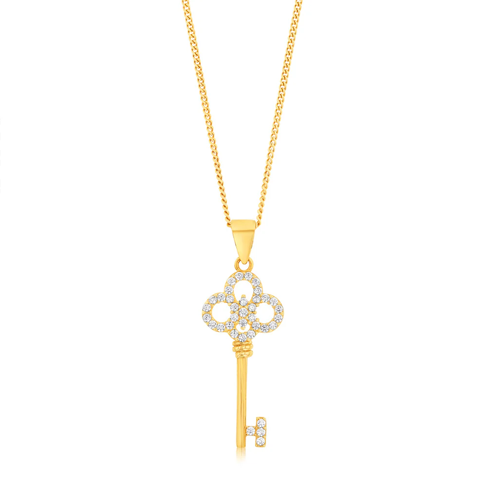 9ct Yellow Gold Zirconia Key Pendant