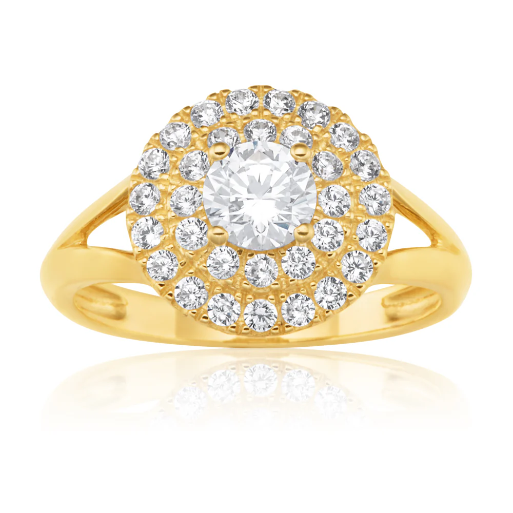 9ct Yellow Gold Zirconia Round Fancy Ring - Image 4