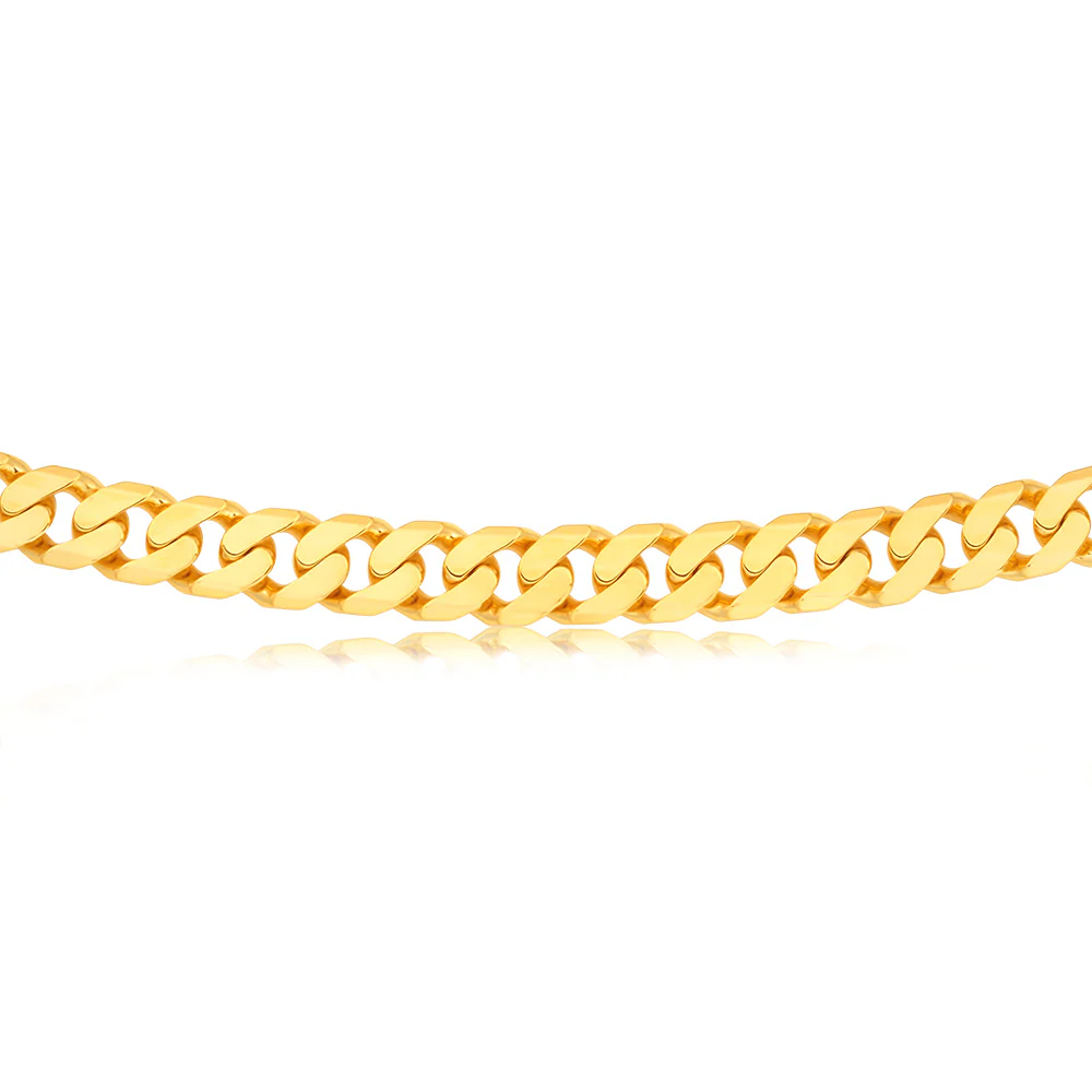 9ct Yellow Heavy Solid Gold Curb Flat Bevelled 55cm Chain 250Gauge