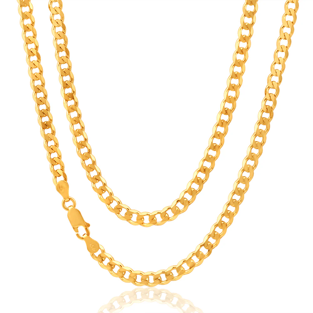 9ct Yellow Solid Gold Curb 50cm Chain 120 Gauge