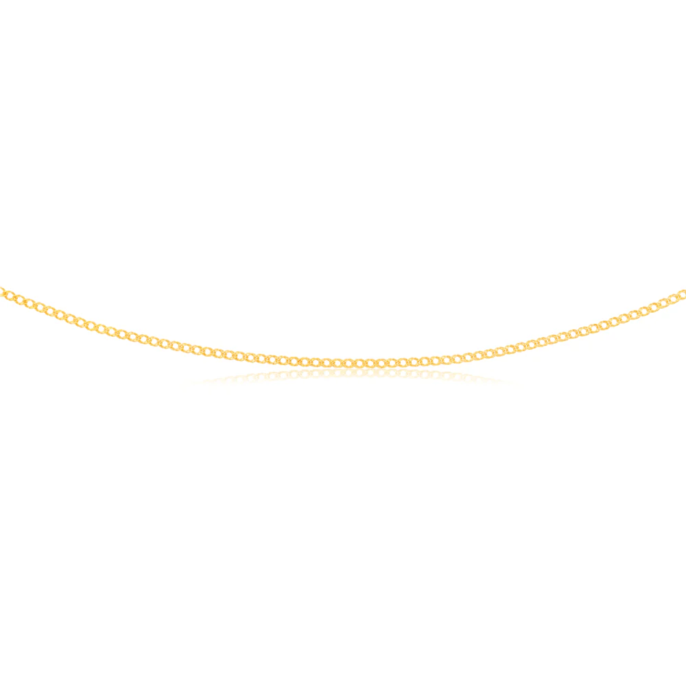 9ct Yellow Solid Gold Double Curb 30 Gauge Diamond Cut 45cm Chain