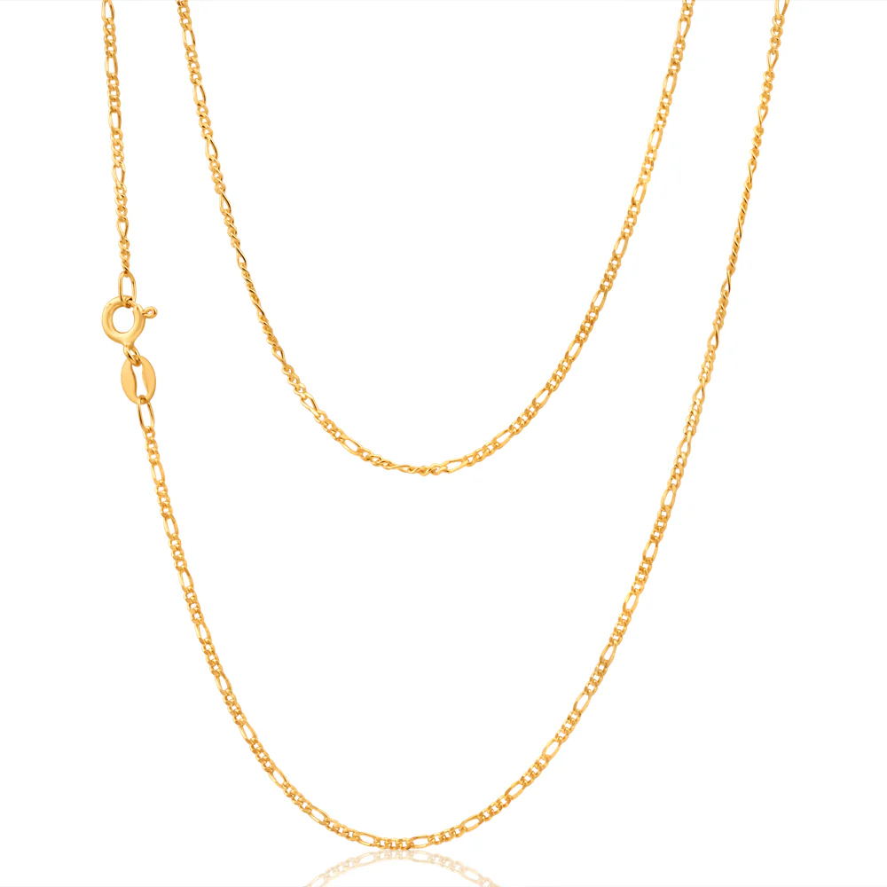 9ct Yellow Solid Gold Figaro 1:3 Dicut 40cm Chain 40Gauge