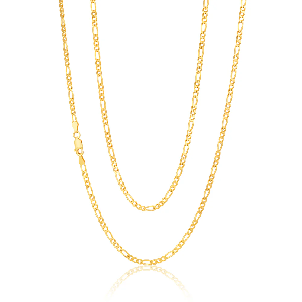 9ct Yellow Solid Gold Figaro Chain 70cm in 80 Gauge