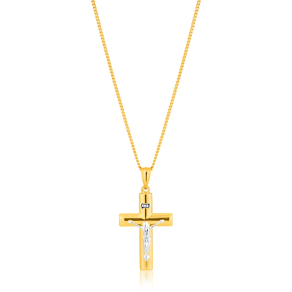 9ct Yellow & White Gold Silver Filled Crucifix