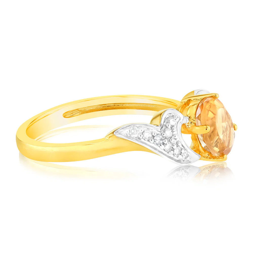 9ct Yellow & White Gold Two Tone Natural Citrine And Diamond Ring - Image 2