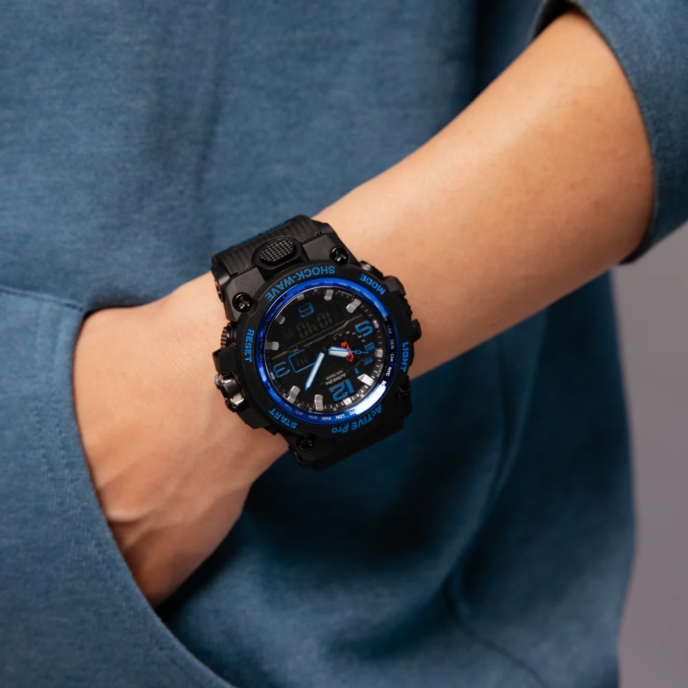 Active Pro 1545D Digital Black Blue Sports Watch - Image 3