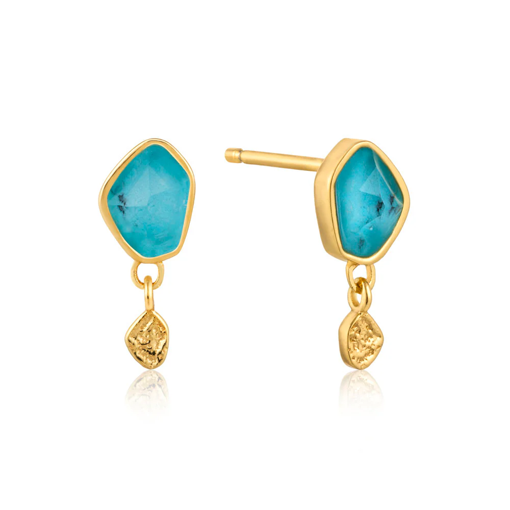 Ania Haie Gold Plated Sterling Silver Mineral Turquoise Drop Stud Earrings