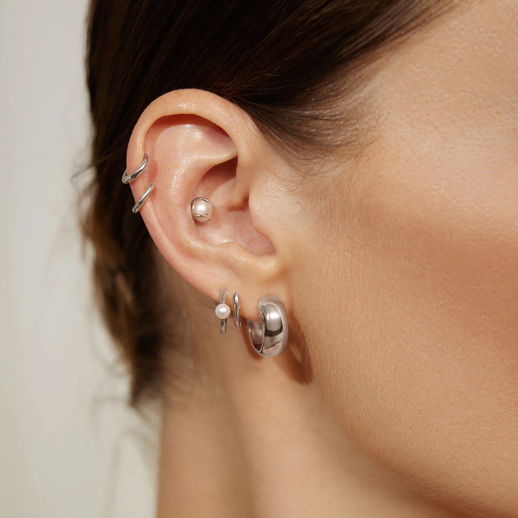 Ania Haie Silver Chubby Medium Huggie Hoop Earrings - Image 3