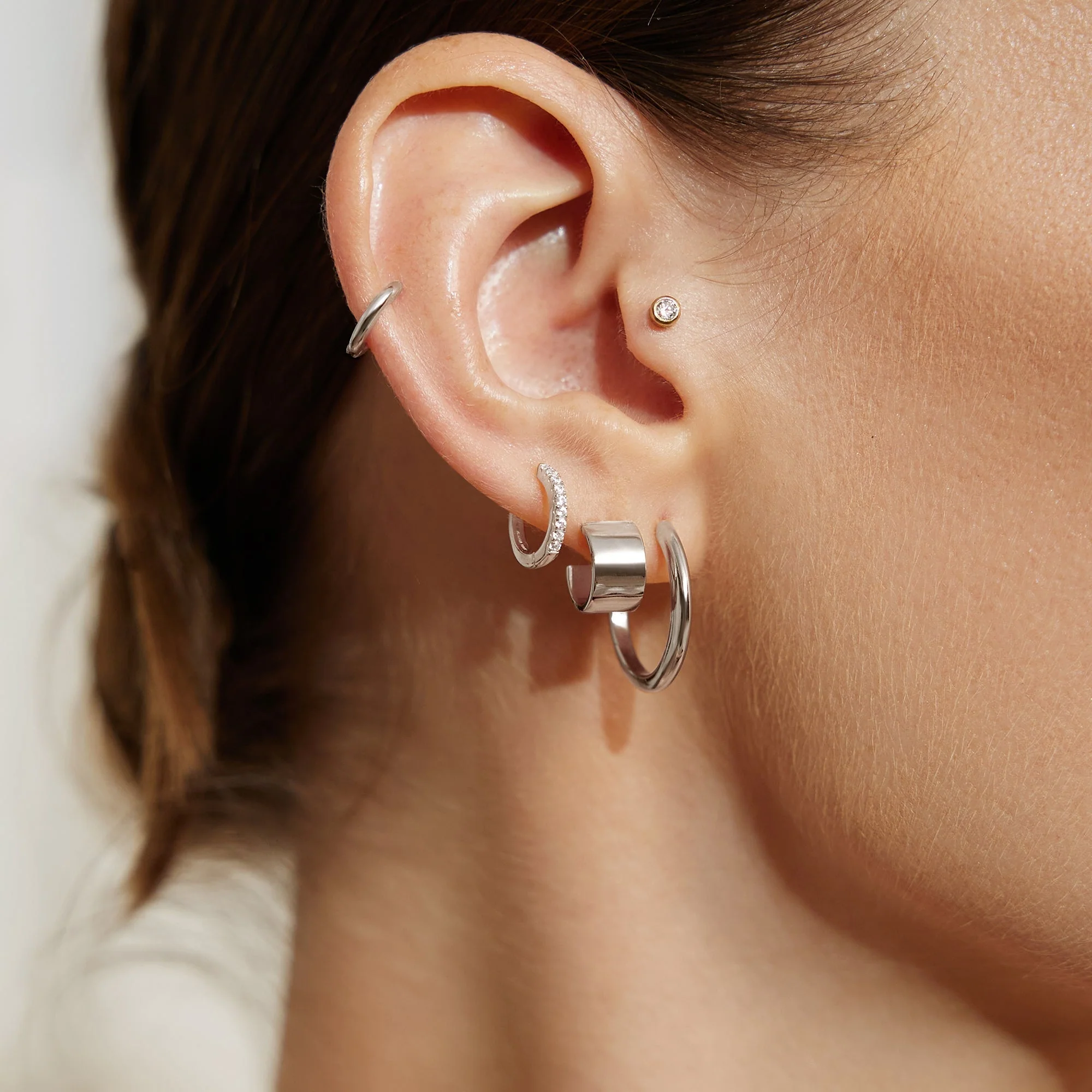 Ania Haie Silver Flat Small Huggie Hoop Earrings - Image 3