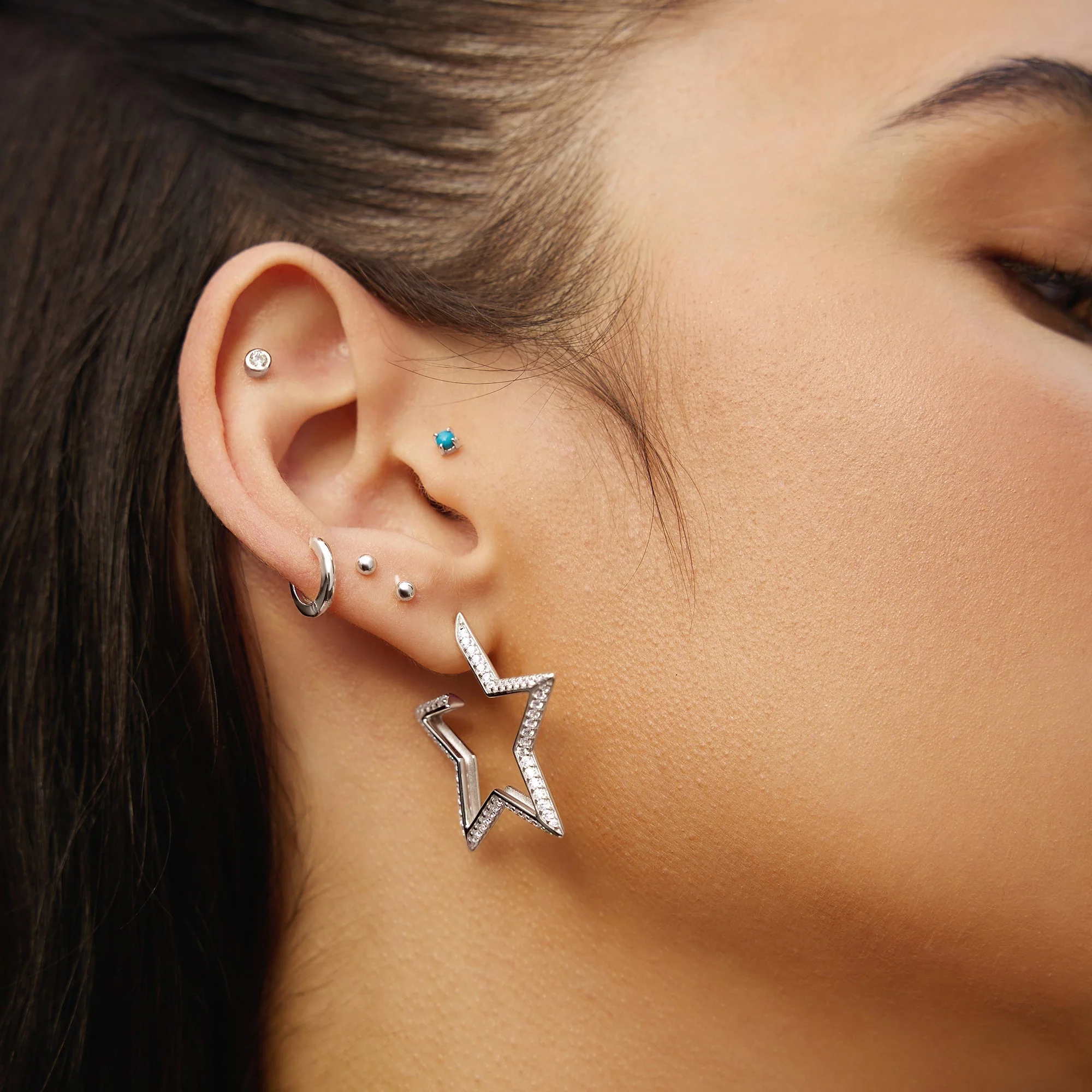 Ania Haie Silver Large Star-Shaped Pave Hoop Earrings - Image 4