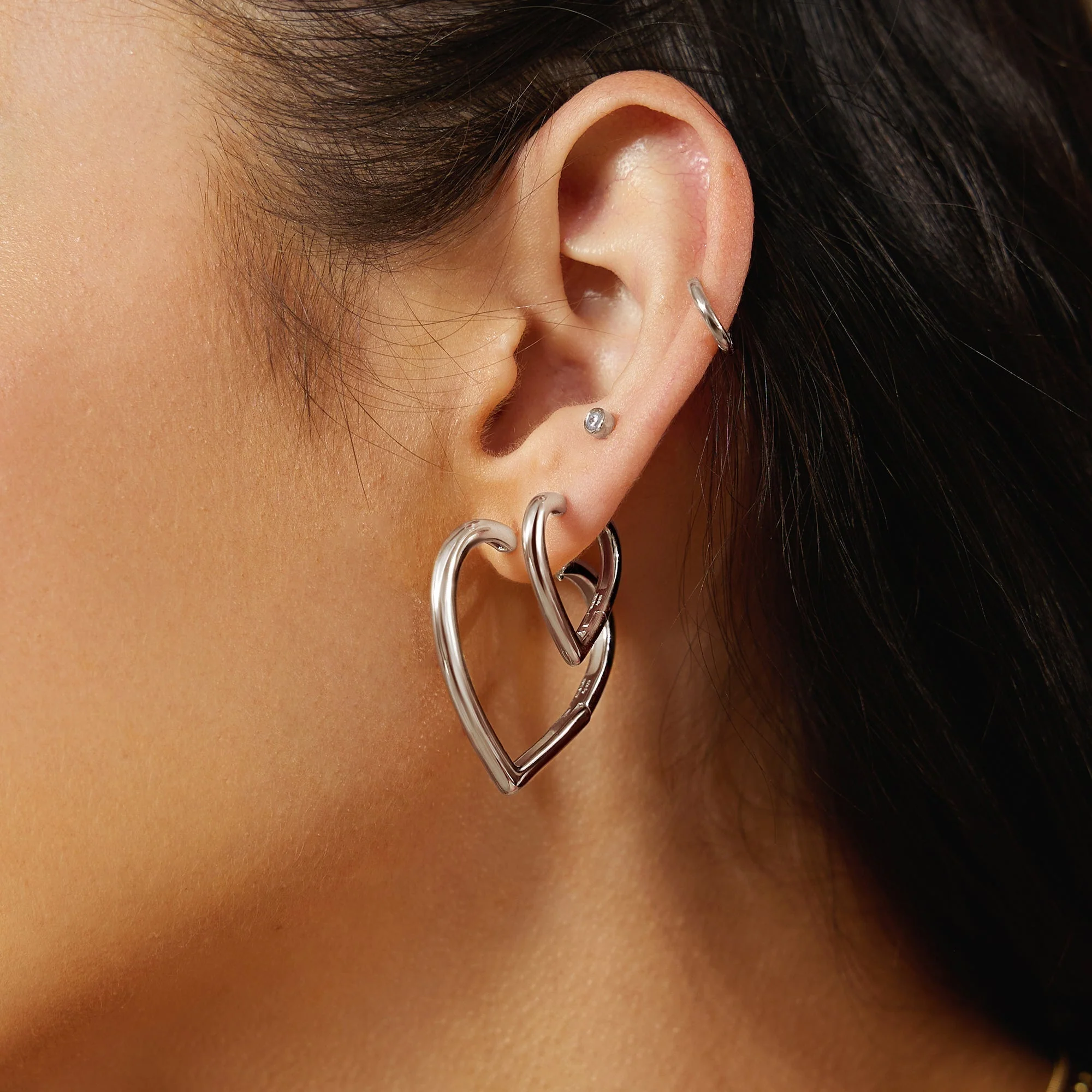 Ania Haie Silver Medium Heart Hoop Earrings - Image 3