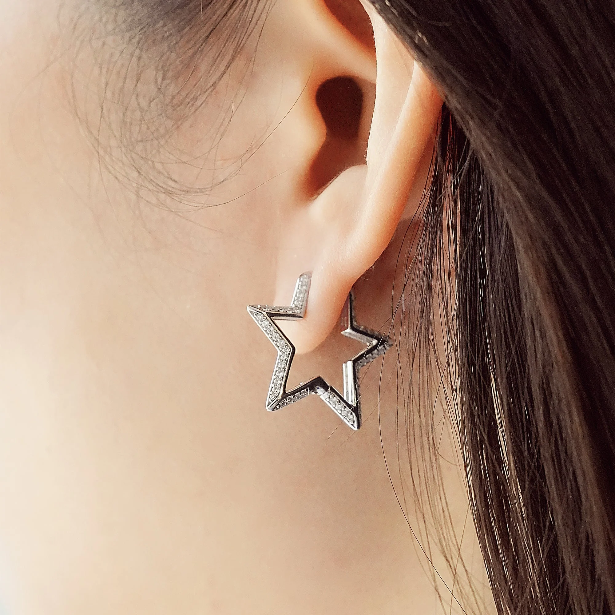 Ania Haie Silver Medium Star Pave Hoop Earrings - Image 4