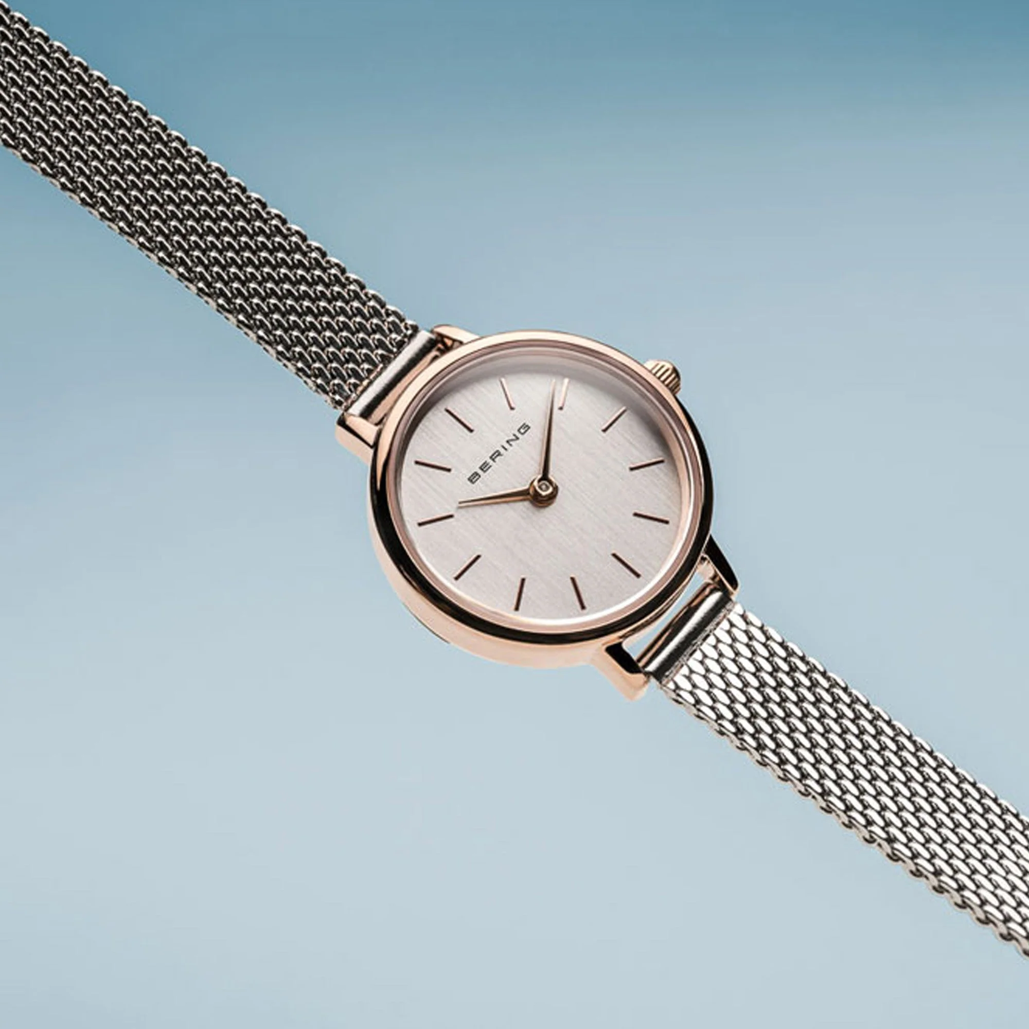 Bering Classic 26mm Rose Gold Silver Milanese Strap Watch - Image 2