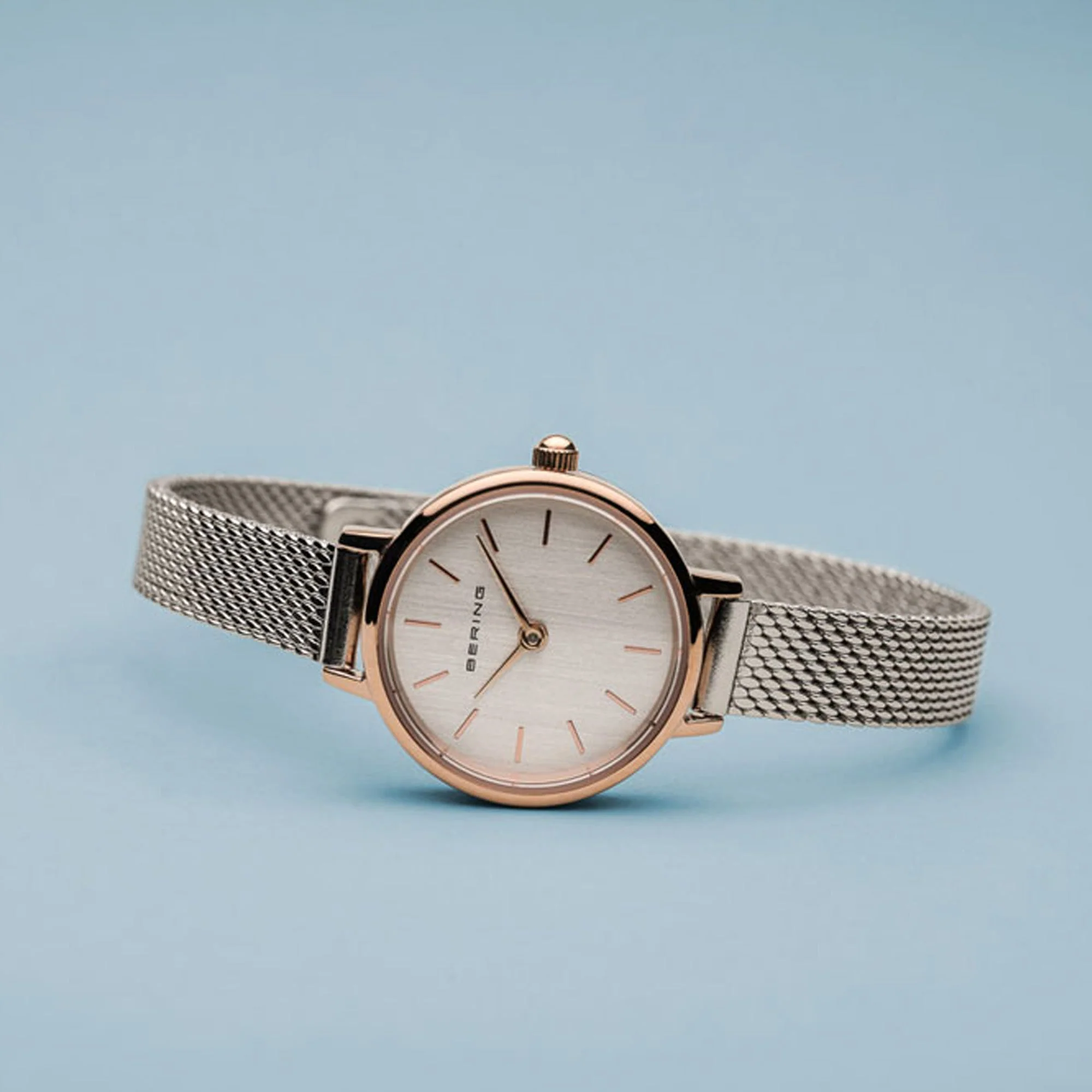 Bering Classic 26mm Rose Gold Silver Milanese Strap Watch - Image 3