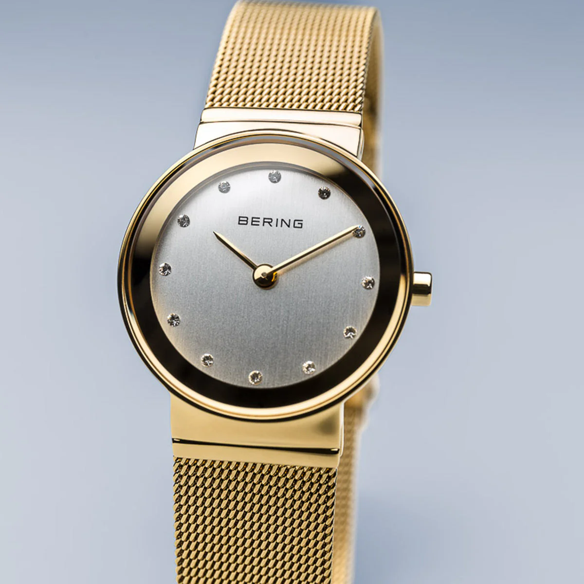 Bering Classic Polished Gold Mesh Swarovski Watch - Image 4