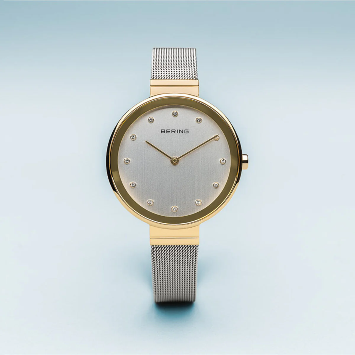 Bering Classic Polished Gold Silver Mesh Watch - Image 3