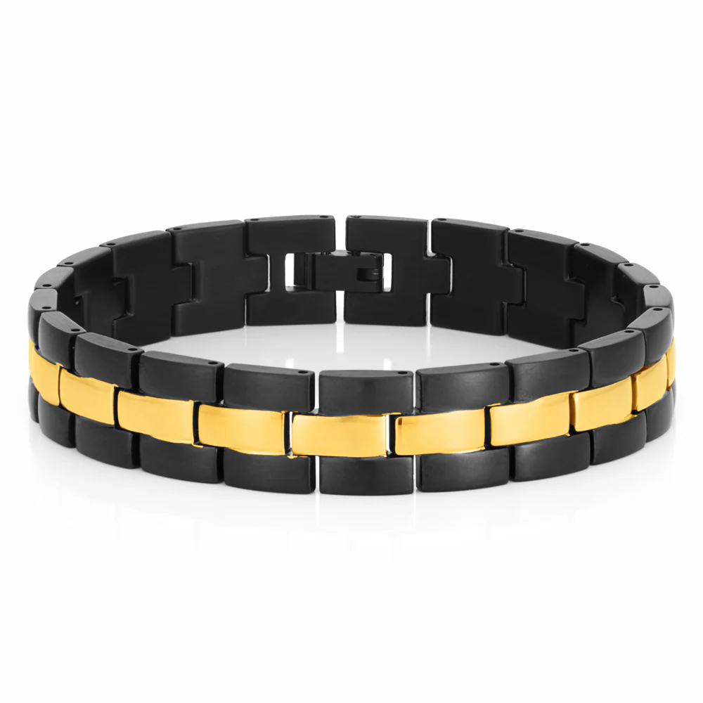 Black and Gold Plated Stainless Steel 21cm Gents Bracelet - Image 2