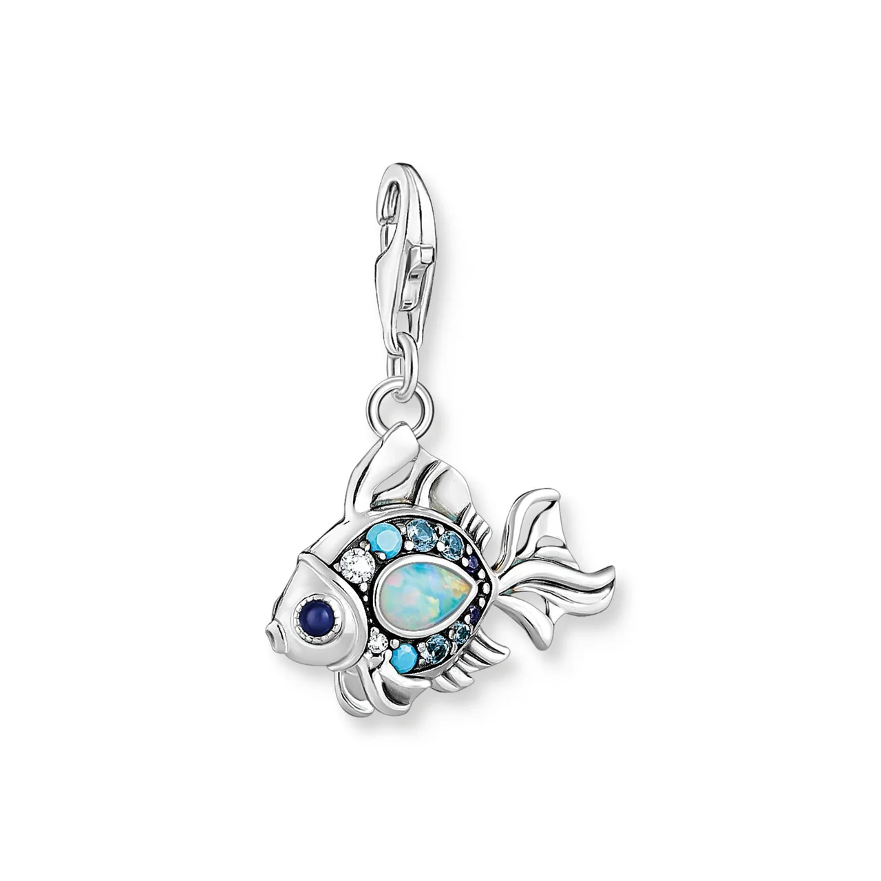 Charm pendant fish with blue stones silver - CC1884