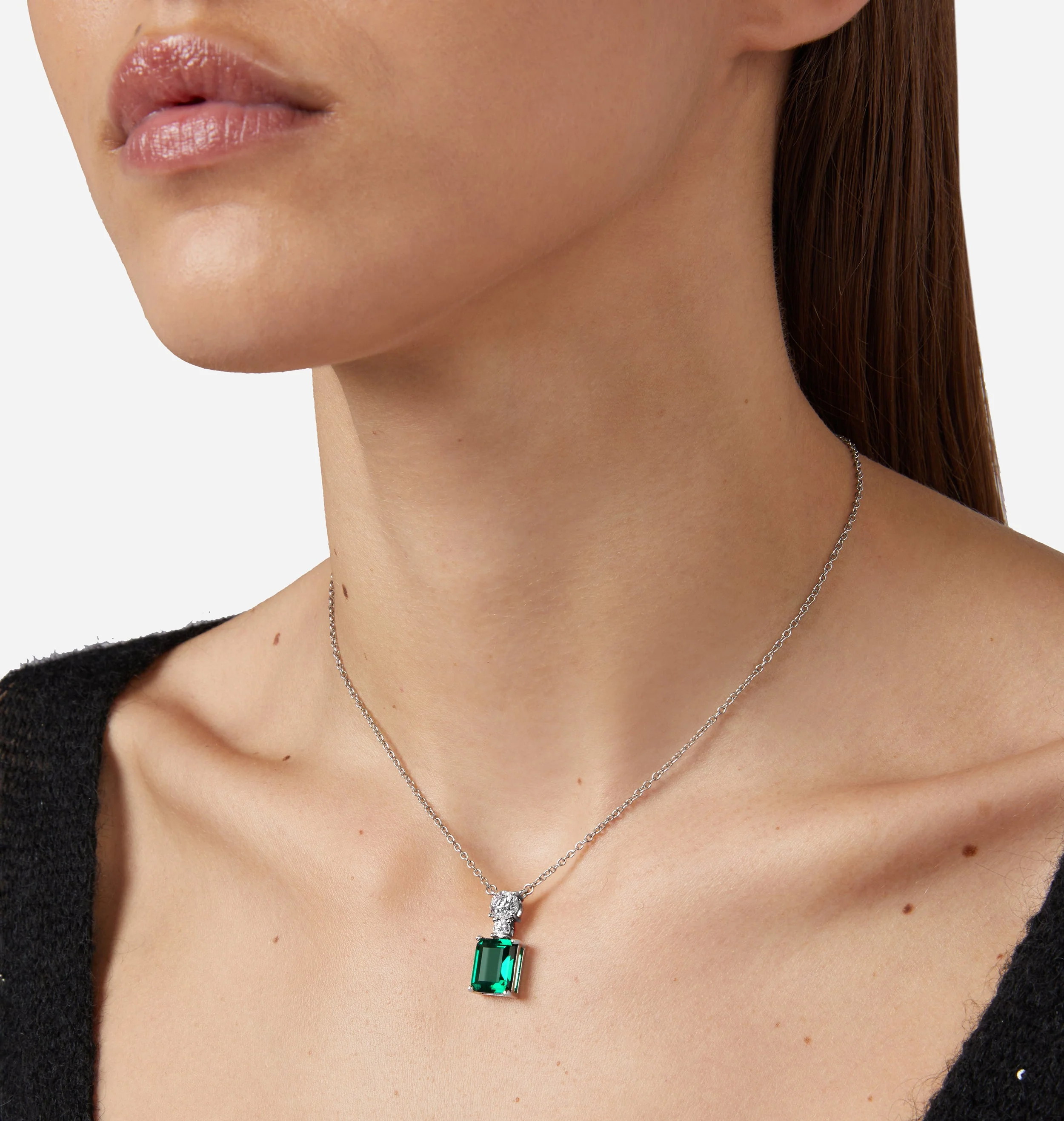 Chiara Ferragni Emerald Silver and Green Zirconia Pendant Necklace - Image 3