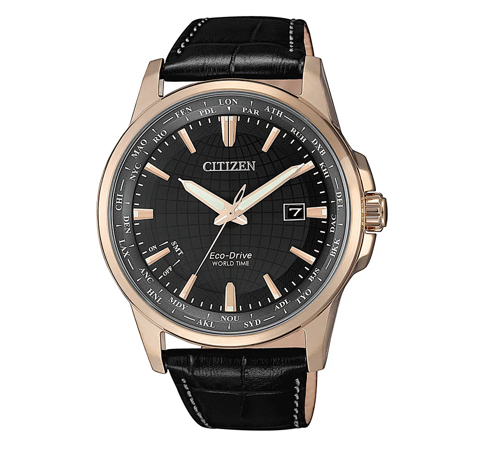 Citizen World Time BX1008-12E Black Leather Mens Watch