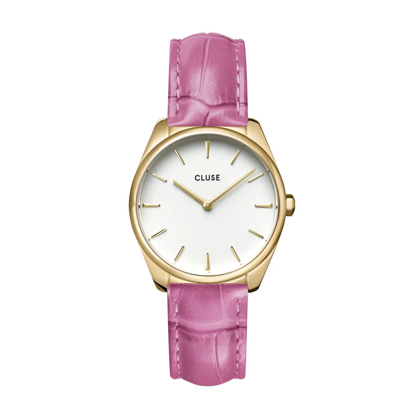 CLUSE Feroce Petite Gold White/Crocodile Pink Leather Watch CW11213