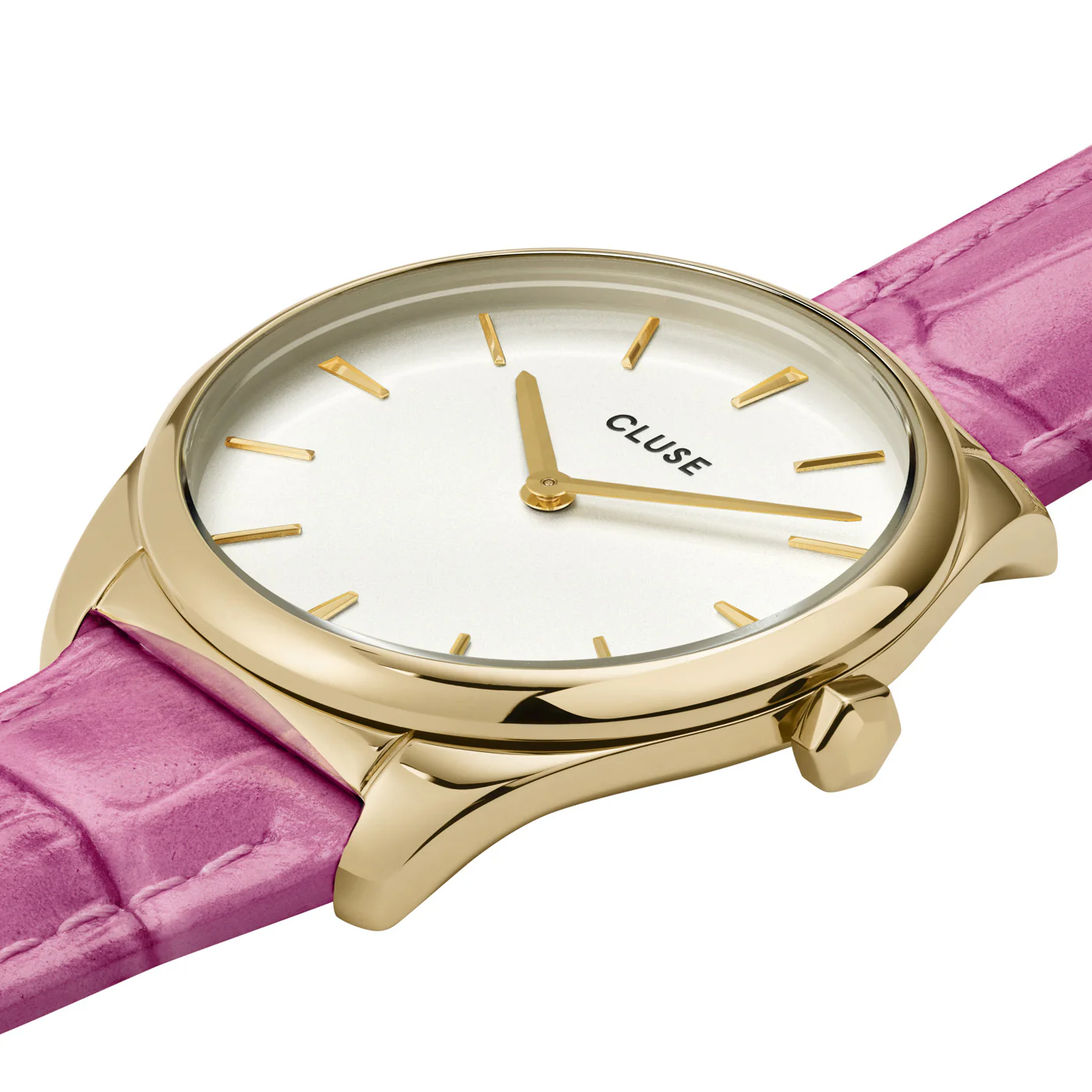 CLUSE Feroce Petite Gold White/Crocodile Pink Leather Watch CW11213 - Image 2