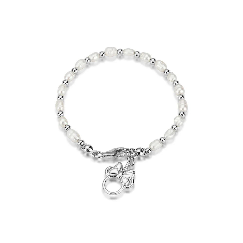Couture Kingdom Disney Rhodium Plated Sterling Silver Minnie Fresh Water Pearl 19cm Bracelet - Image 2
