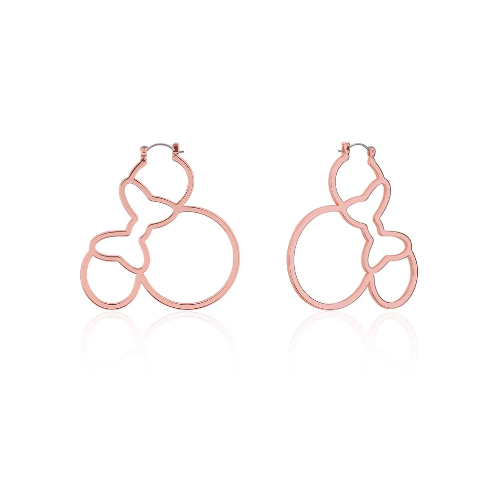 Couture Kingdom Disney Rose Gold Plated Stainless Steel Minnie Mouse Outline 60mm Hoop Earrings