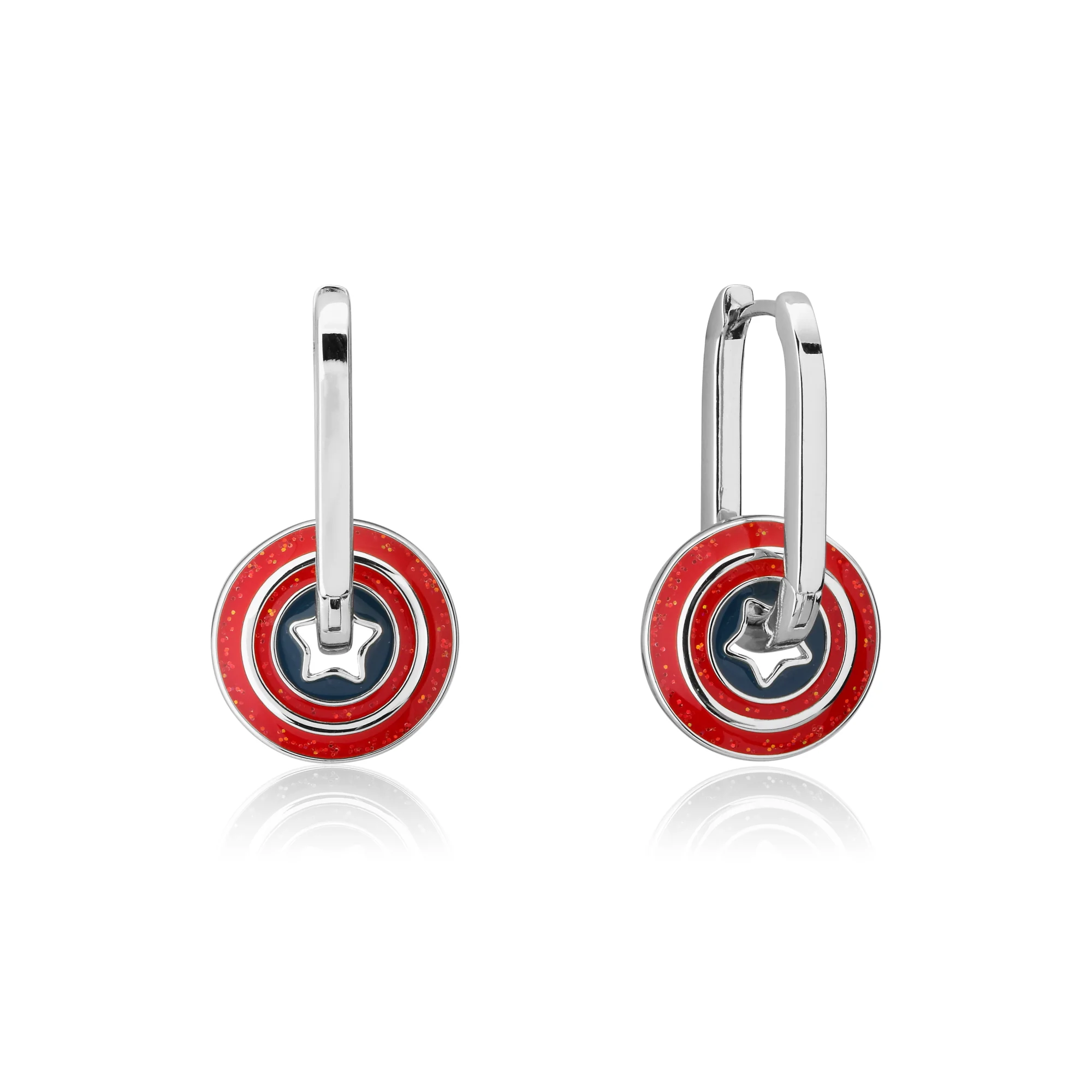 Couture Kingdom Disney Stainless Steel 14ct White Gold Captain America Hoop Earrings