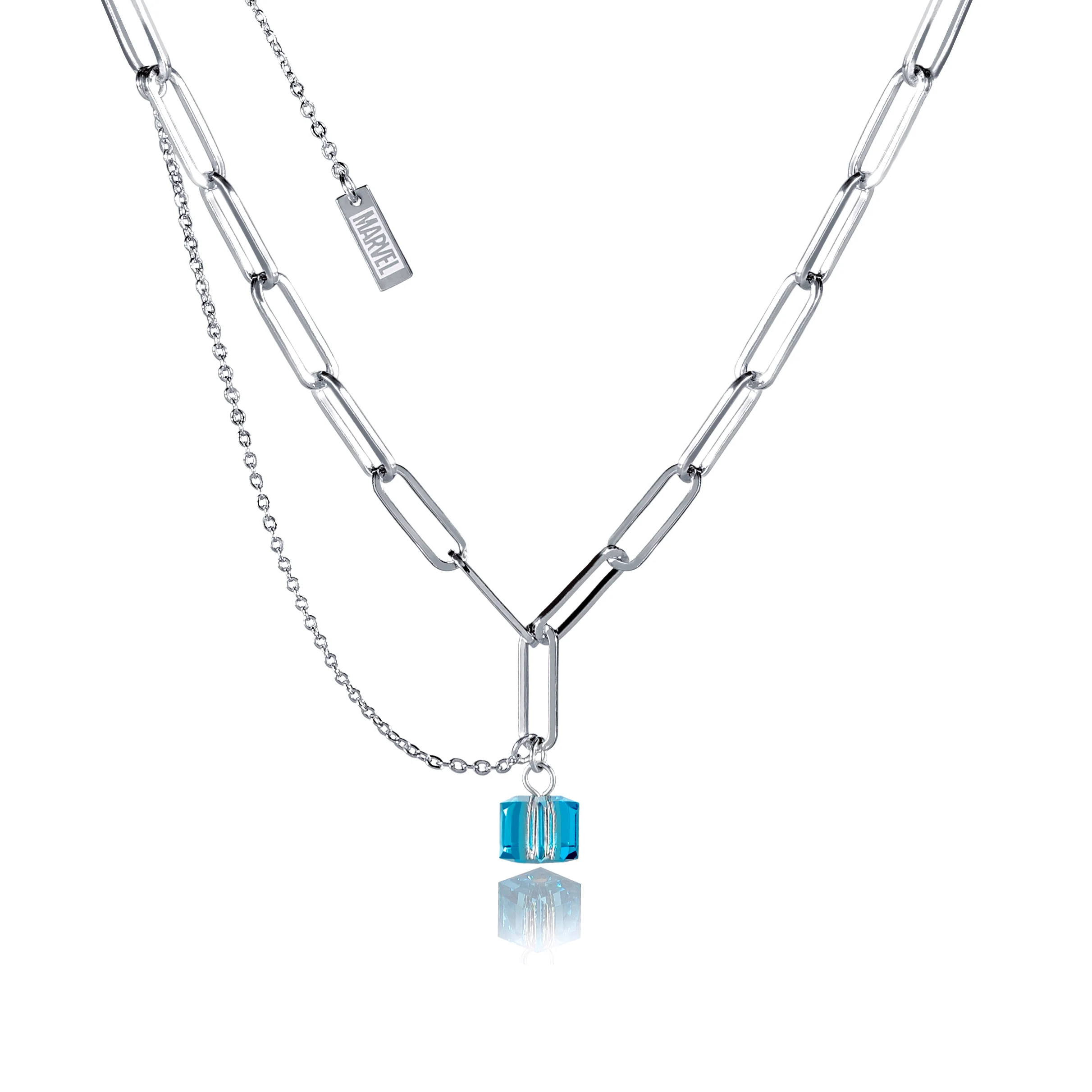 Couture Kingdom Disney Stainless Steel 14ct White Gold Plated Tesseract Blue Pendant On 45cm Chain
