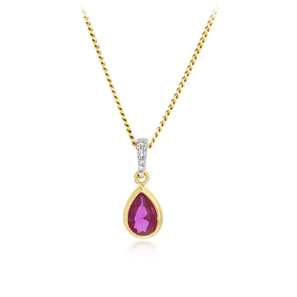 Created Ruby and Diamond Pendant in 9ct Yellow Gold