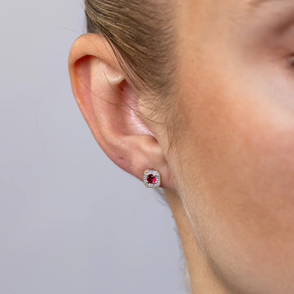 Created Ruby and Diamond Stud Earrings in 9ct Yellow Gold