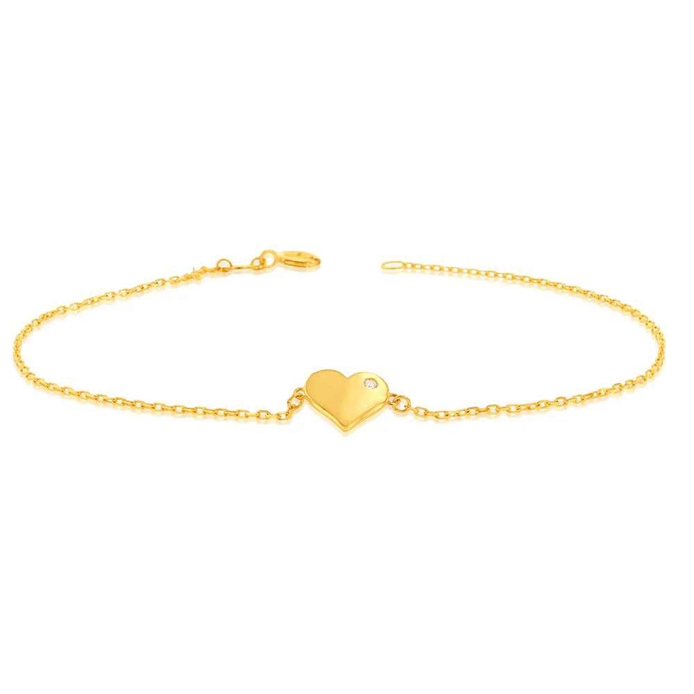 Cubic Zirconia 19.1cm Heart Bracelet in 9ct Yellow Gold