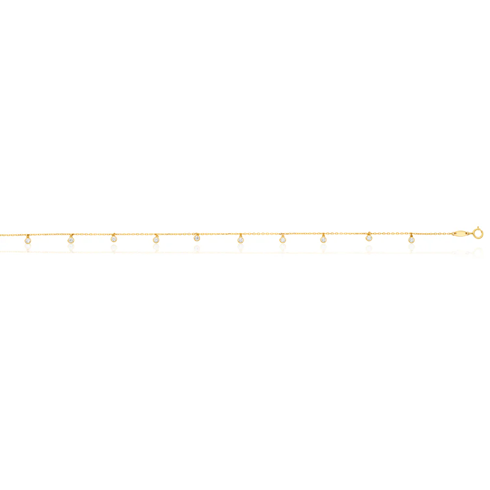 Cubic Zirconia 25cm Anklet in 9ct Yellow Gold