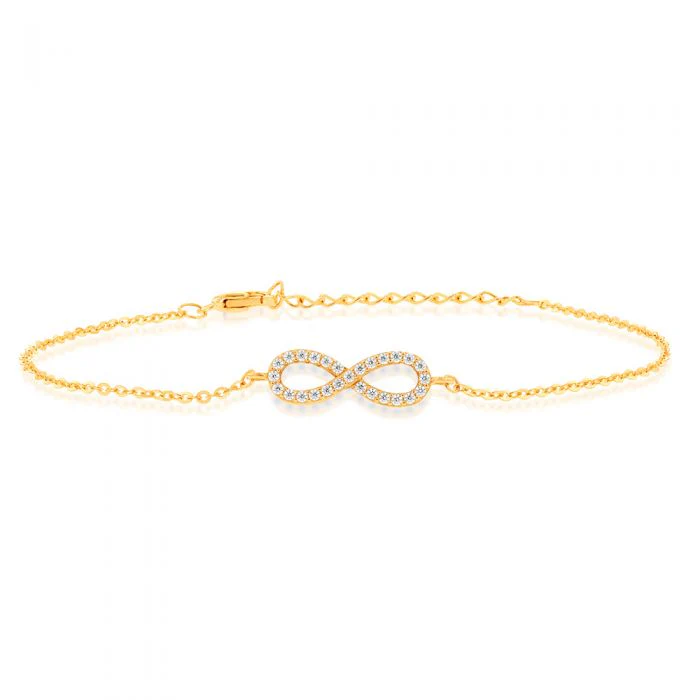Cubic Zirconia Everlasting Love 16-19cm Infinity Bracelet in 9ct Yellow Gold
