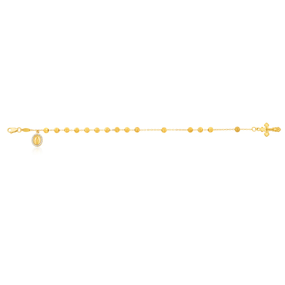 Cubic Zirconia Rosary 19cm Bracelet in 9ct Yellow Gold