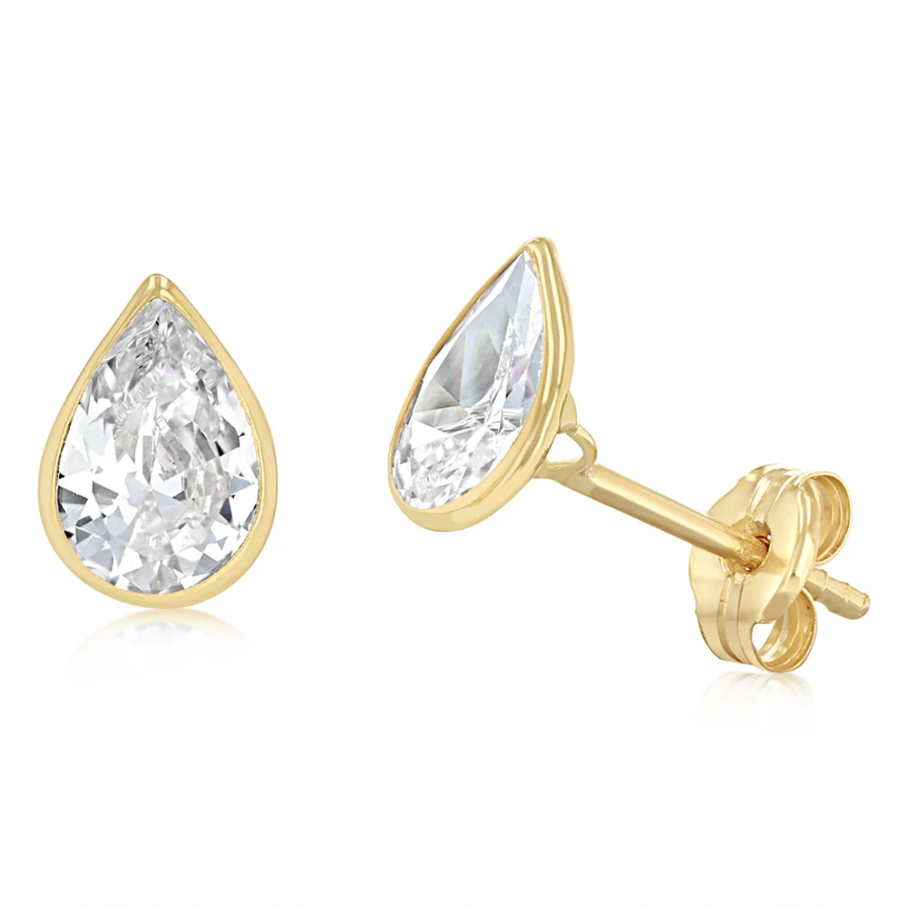 Cubic Zirconia Tear Stud Earrings in 9ct Yellow Gold
