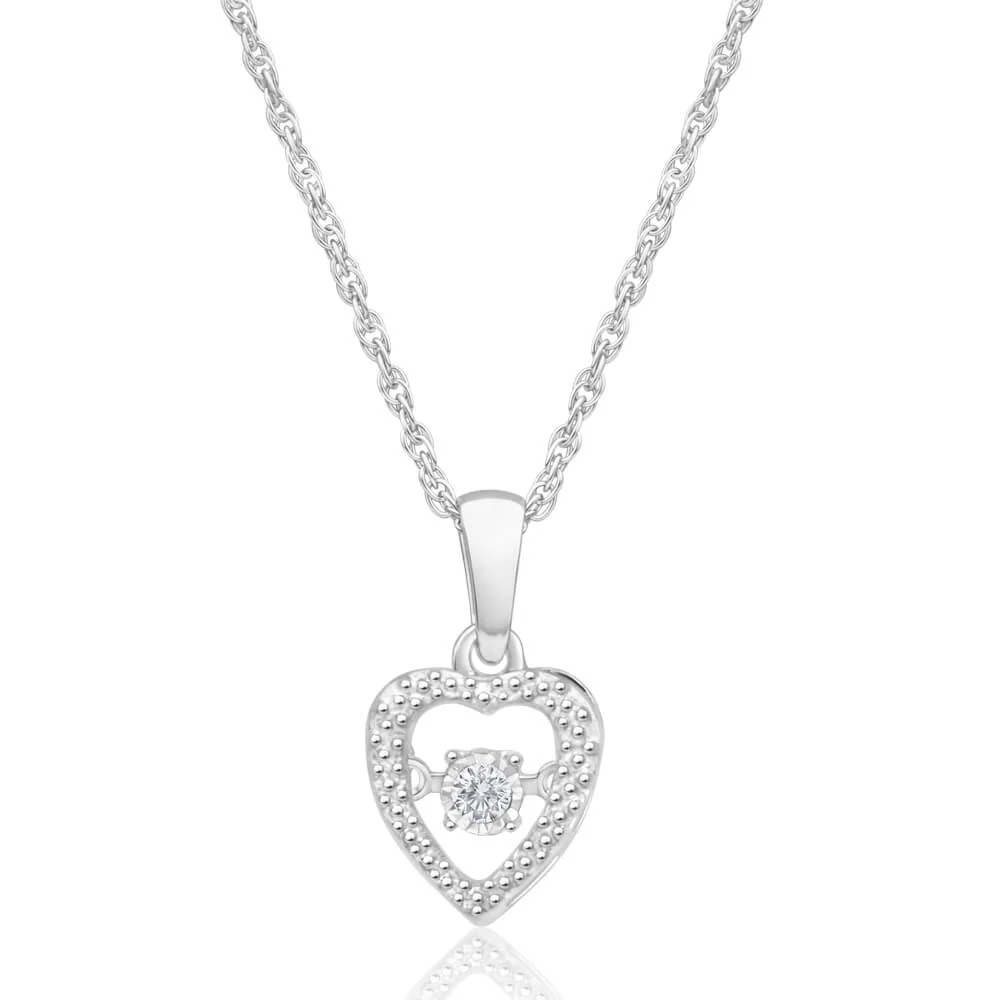 Dancing Diamond Heart Pendant with 45cm Rope Chain in Sterling Silver