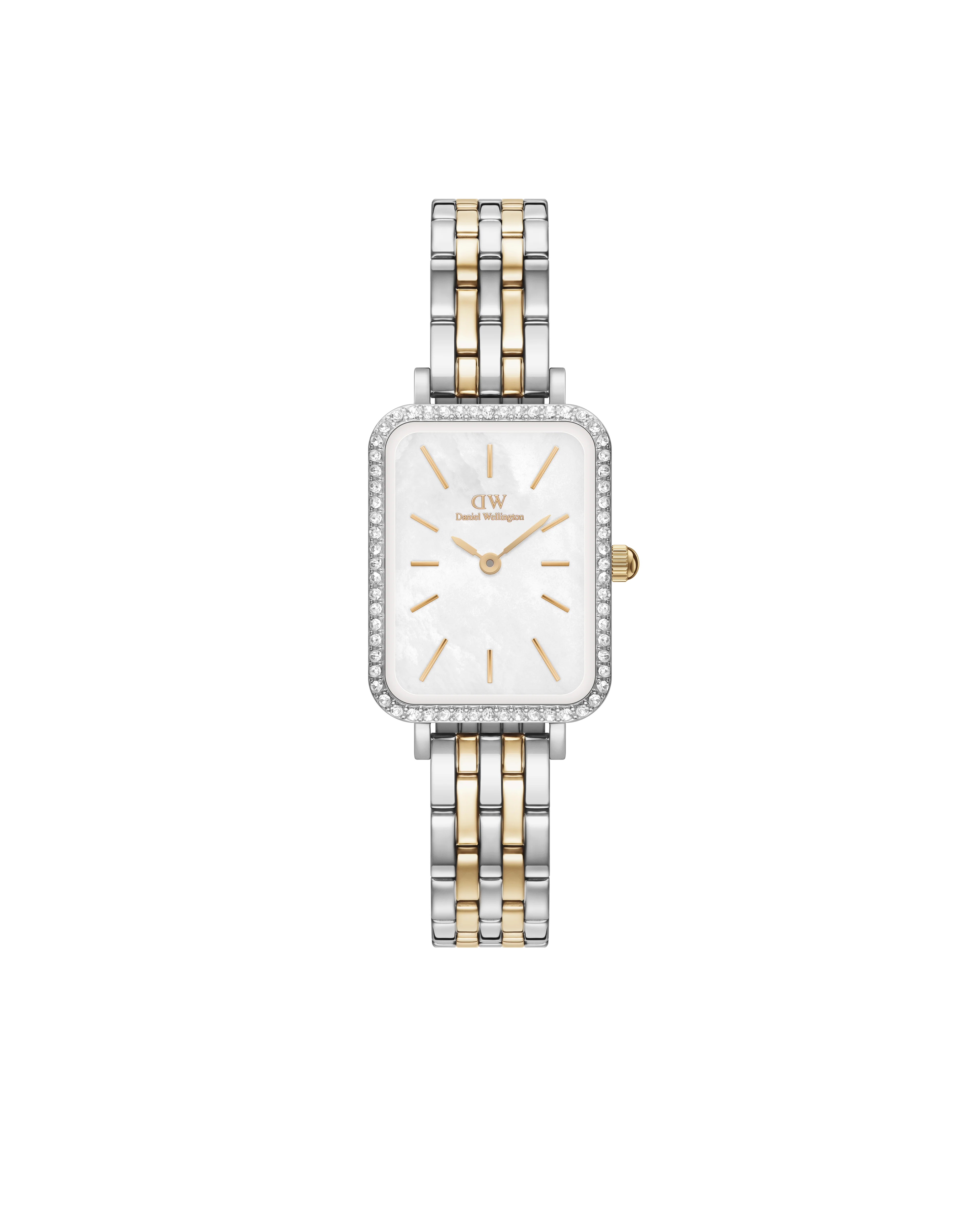 Daniel Wellington Quadro 20x26 Bezel 5-Link White Mother of Pearl Two-Tone Gold & Silver Watch